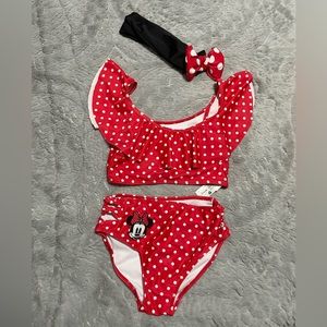 Minnie Mouse Bathing Suit Disney Store size 7/8 bikini w/matching headbandTwins